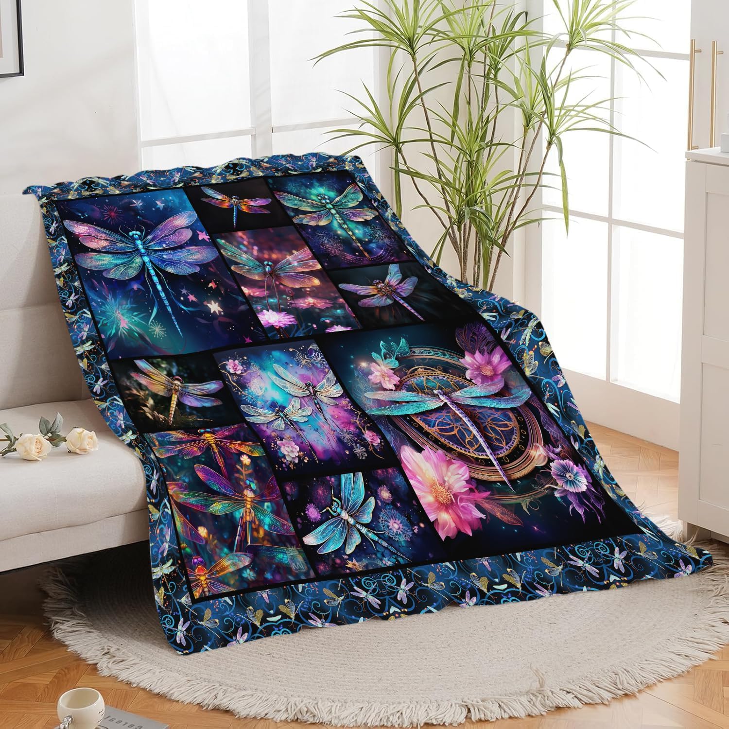 Dragonfly Blanket Dragonfly Throw Blanket Gifts for Women Men Boys Girls Kids Adults Super Soft Cozy Plush Fluffy Fuzzy Fleece Blanket Home Decor 50''X60''