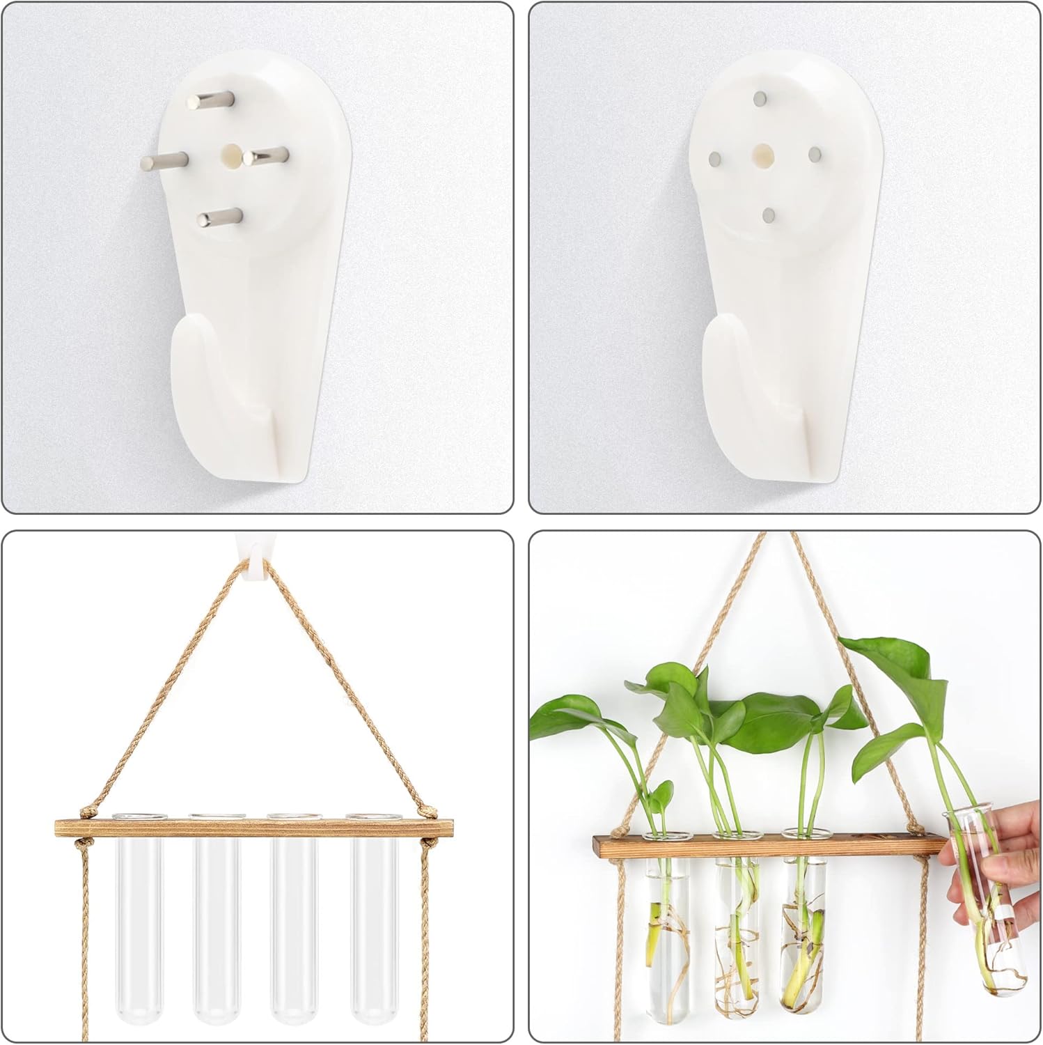 Wall Hanging Planter Terrarium 2 Tired Test Tube Vase Glass Planter Plant Propagation Station Plant Hangers of Rope with Wooden Stand and 8 Tubes for Hydroponic Plant Cutting