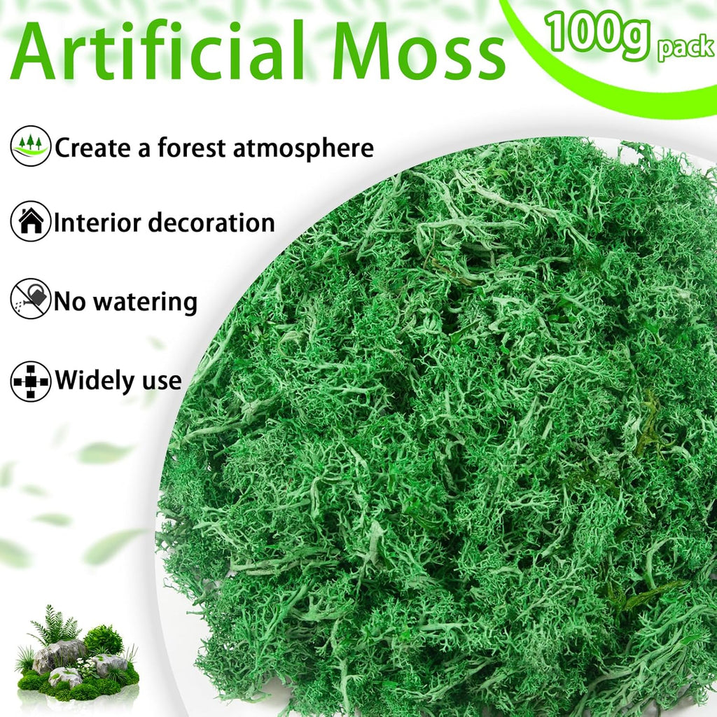 3.5 oz Artificial Moss for Plants Indoor, Fake Preserved Reindeer Moss for Centerpieces Home Decor Potted Plants Crafts Wedding Wall Decor(Green)