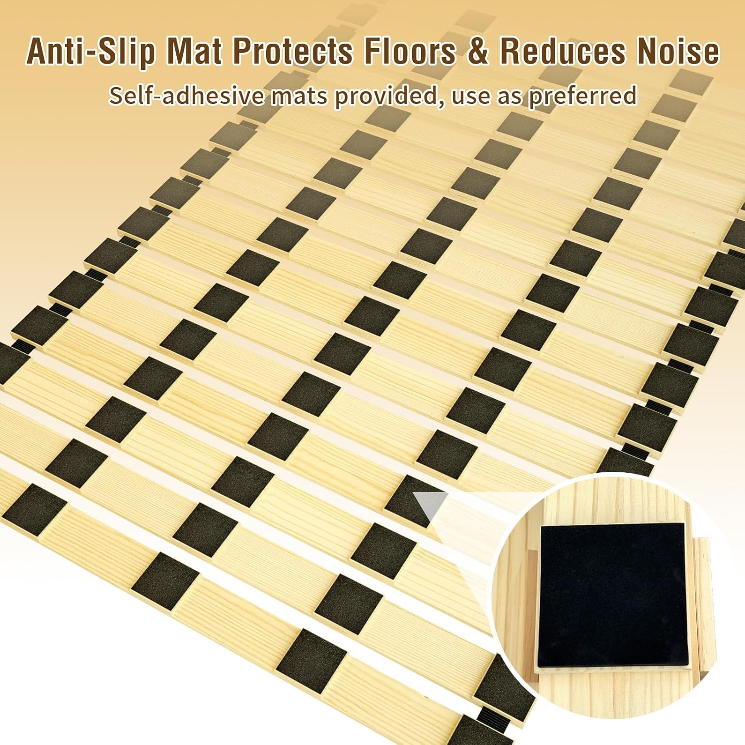 Japanese Tatami Mat Floor Bed, Knotless Solid Wood, Roll-Up Slatted, Bed Plate with 2 Storage Straps, Moisture-Proof and Breathable for Floor Sleeping or Futon Mattress, Twin