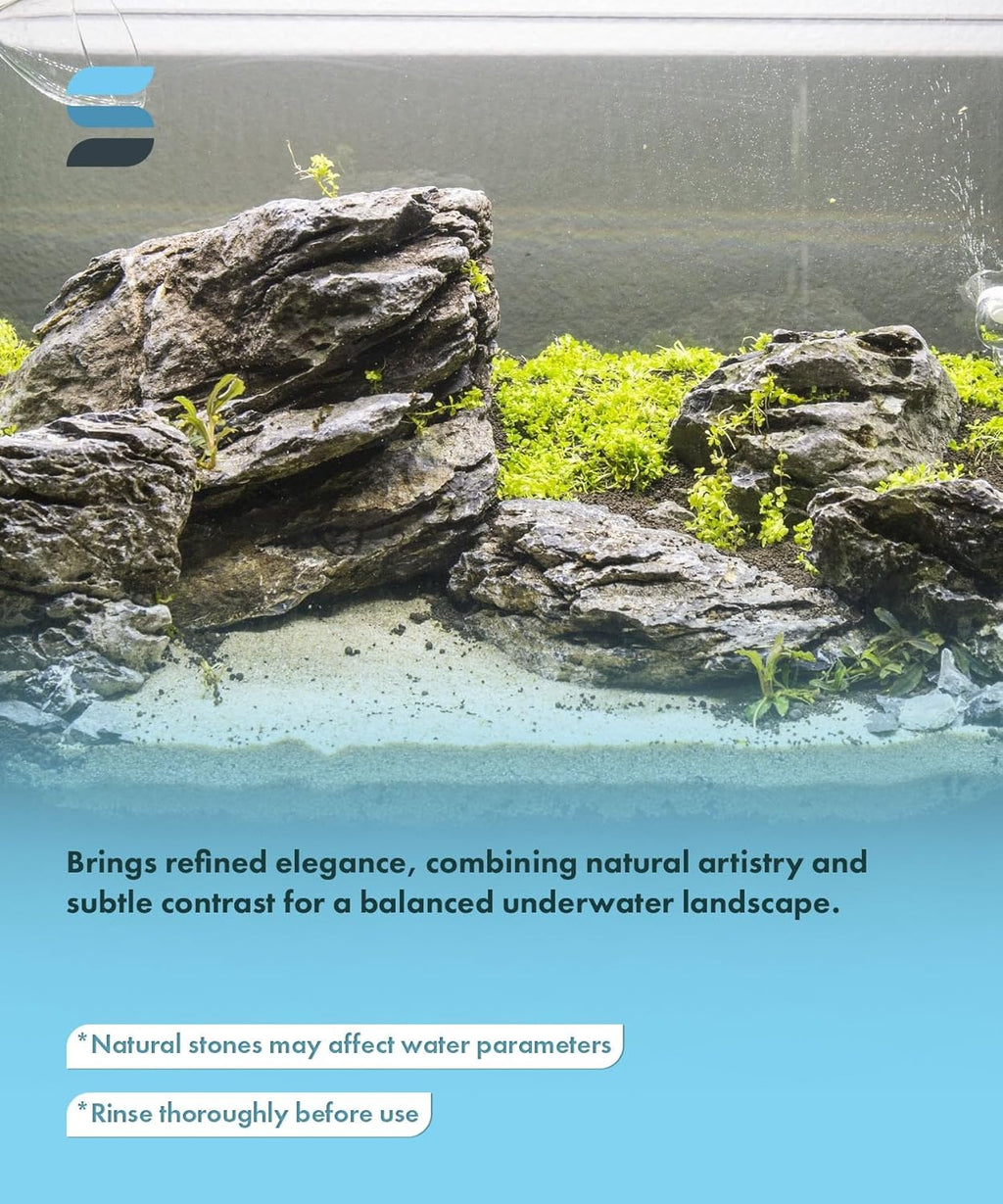 SubstrateSource Natural Aquarium Stones - Soft Grey to Bluish-Grey w/Subtle White Veins - Iwagumi Aquascaping Rocks, Freshwater Tanks, Betta Fish Tank, Shrimp, Cichlids - Boutique Seiryu, 30 LB