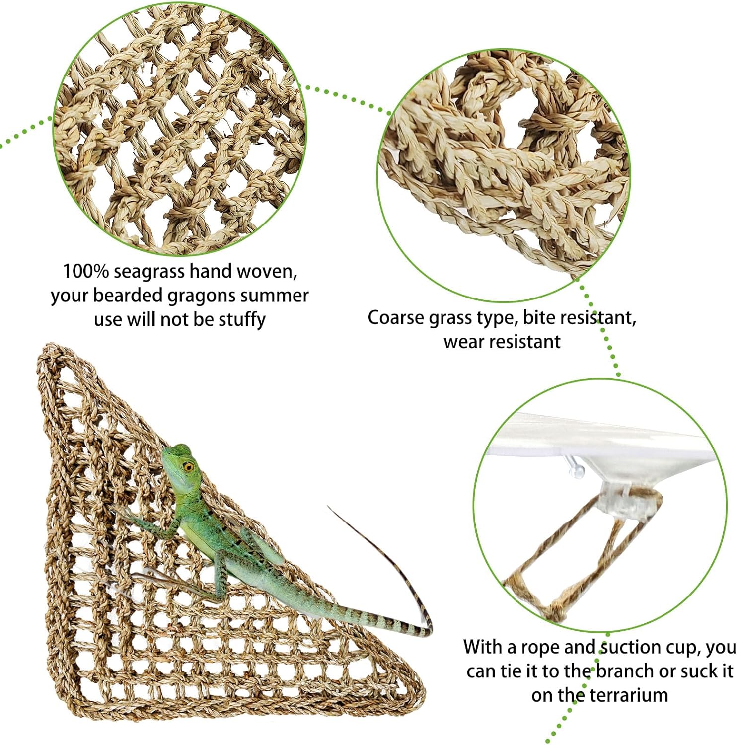 PINVNBY Bearded Dragon Hammock, Bearded Dragon Tank Accessories, Jungle Climber Vines Flexible Reptile Terrarium Leaves with Suction Cups Habitat Decor for Chameleon, Lizards, Gecko, Snakes（3 PCS）
