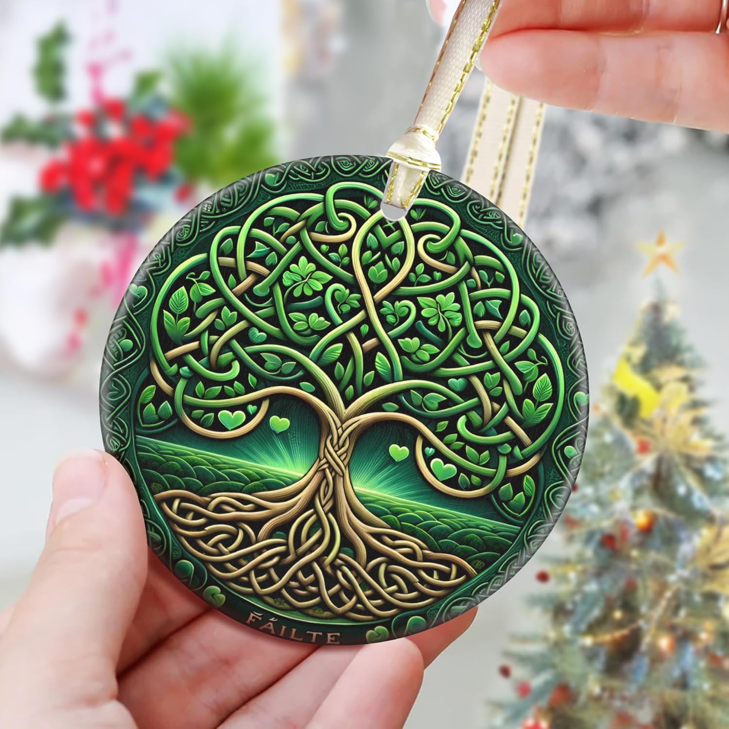 3.5 Inch Ceramic Christmas Tree Ornament, Tree of Life Christmas Ornaments, Heirloom Keepsake, Gift Exchange, Gift Idea, Bauble Present - Green Tree