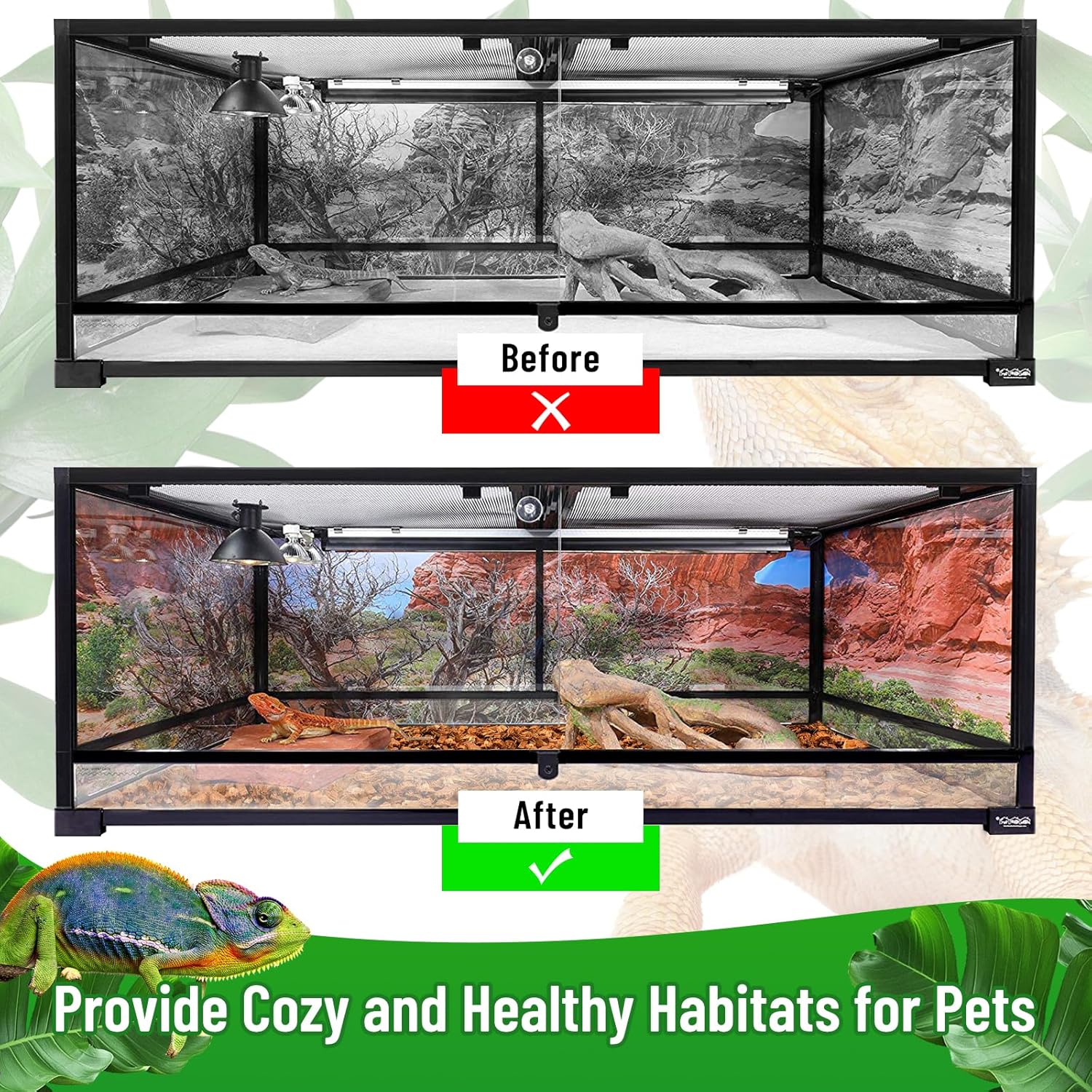 Riare 4 Pack Natural Coconut Chip Substrate for Reptiles- Compressed Coconut Husk Reptiles Bedding, Coco Husk Chip Terrarium Substrate for Snakes, Tortoises, Ball Python, Frogs, Bearded Dragon, Lizard
