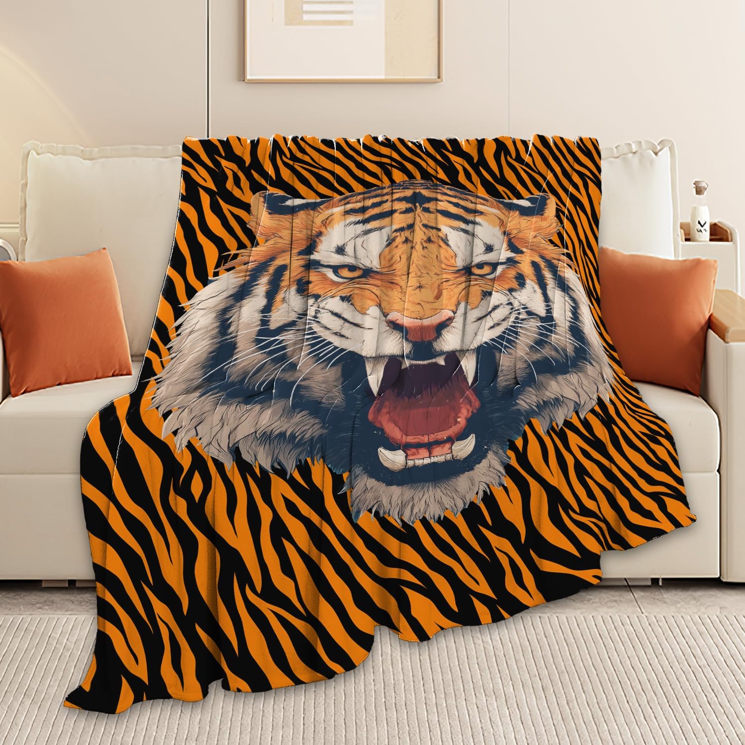 Tiger Throw Blanket Tiger Stuff Gifts for Kids Girls Boys Adults Women Men Soft Cozy Warm Plush Fluffy Fuzzy Fleece Blanket Decor 50''X60''