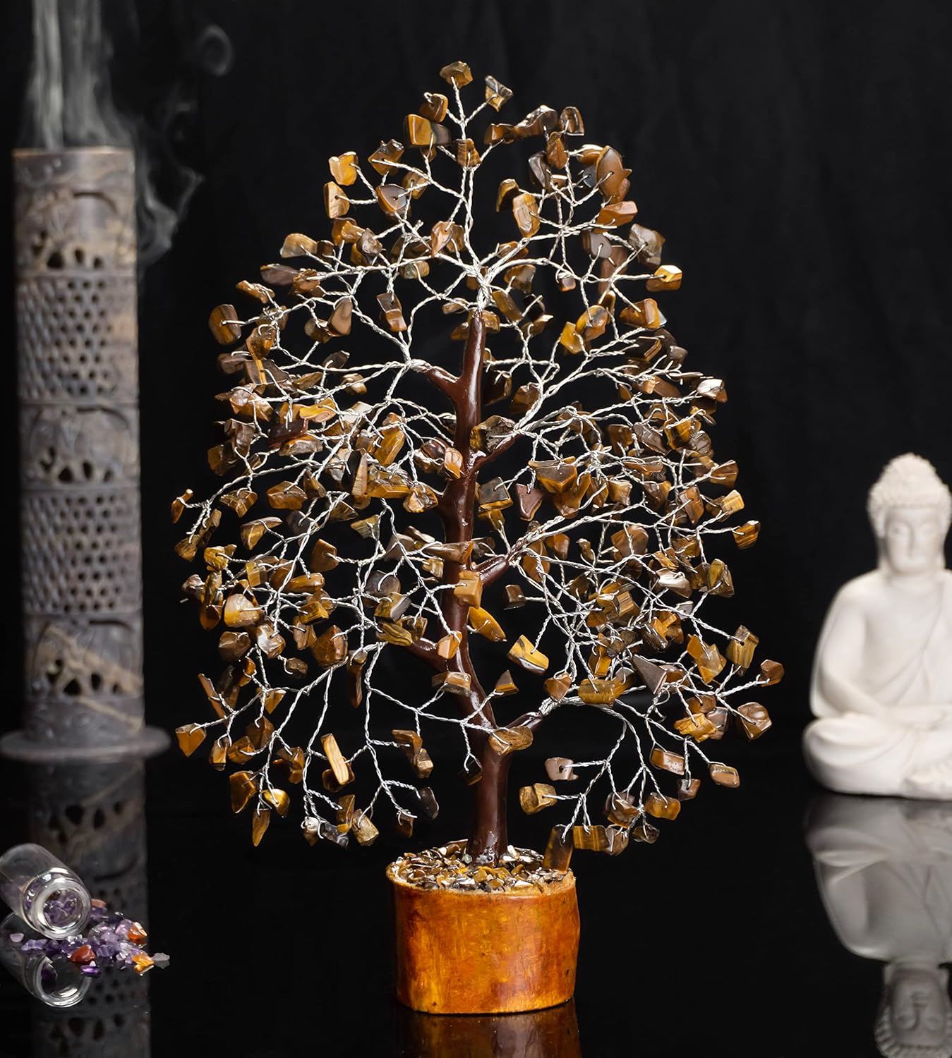 Tiger Eye Crystal Tree of Life Chakra, Handmade Gemstone Feng Shui Money Bonsai, Crystal Decorations, Spiritual Gifts, Healing Stone Home Decor