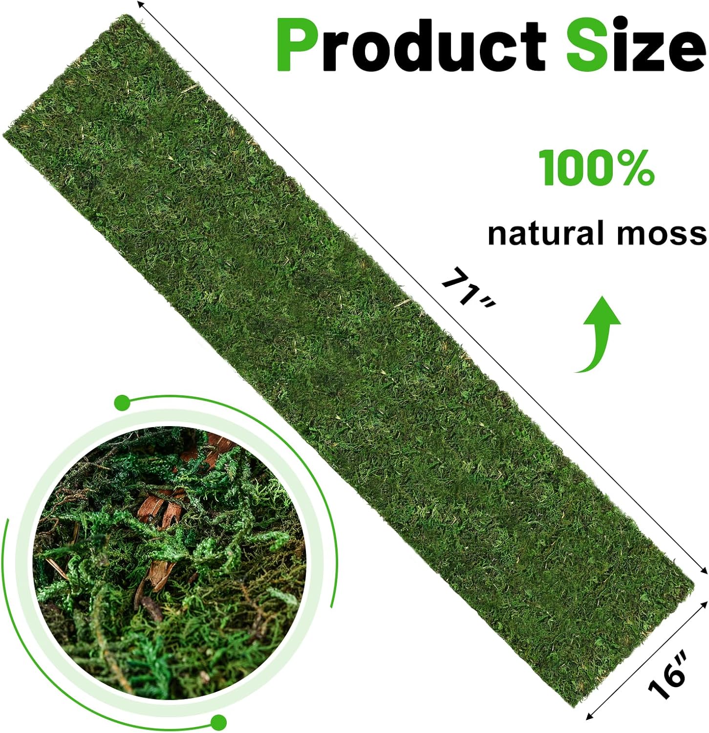 71" x 16" Dried Moss Table Runner Moss Sheet Roll for Crafts Preserved Moss Mat for Table Decoration Green Moss for Fairy Wedding Party Woodland Garden Decor