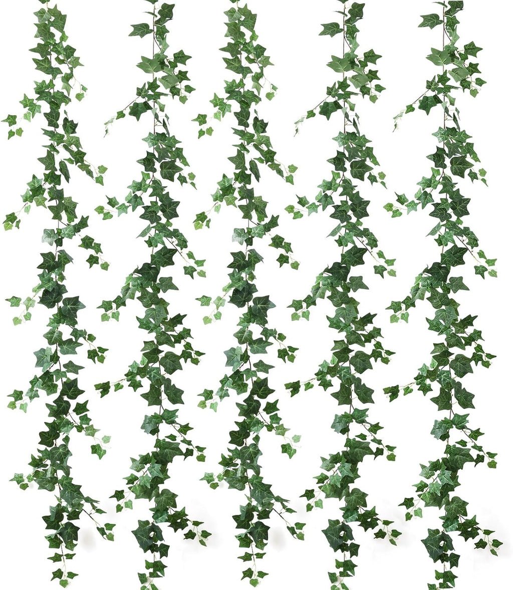 mizii 5 Pack 395" Artificial Vines Ivy Garland Fake Vine Realistic Silk Green Leaves Faux Hanging Plants Greenery Decoration for Outdoors Wedding Arch Party Indoor Mantle Bedroom Home Decor