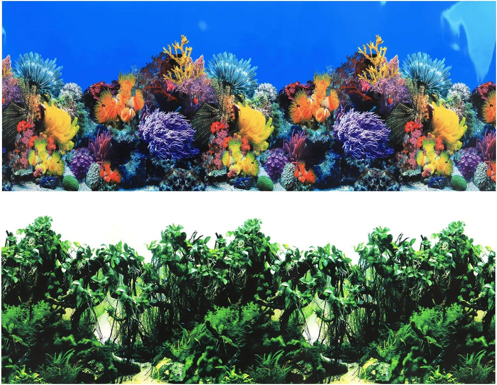 Lainrrew Aquarium Background Poster HD, Dual-Sided Water Plants & Fish Tank Landscape, 16"x40", Vivid Marine Life, Waterproof Scenery, Easy to Install, Durable Tank Decor (Type 4)