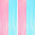 2 Pack Pastel Blue and Pink Foil Fringe Backdrop Curtains, Tinsel Streamers Party Decorations, Fringe Backdrop for Gender Reavel, Baby Shower Party