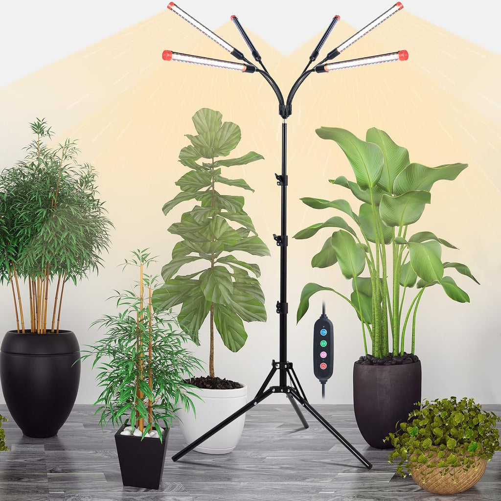 6-Head Grow Light with Stand and Timer, 54 Watt Power Home Plug LED Grow Lights for Indoor Plants for Tall Houseplants, Bonsai Tree, Seed Starting, 24"-64" Adjustable Height
