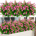 24 Bundles Outdoor Artificial Flowers UV Resistant Fake Boxwood Plants, Faux Greenery for Indoor Outside Hanging Plants Garden Porch Window Box Home Wedding Farmhouse Décor (Pink)
