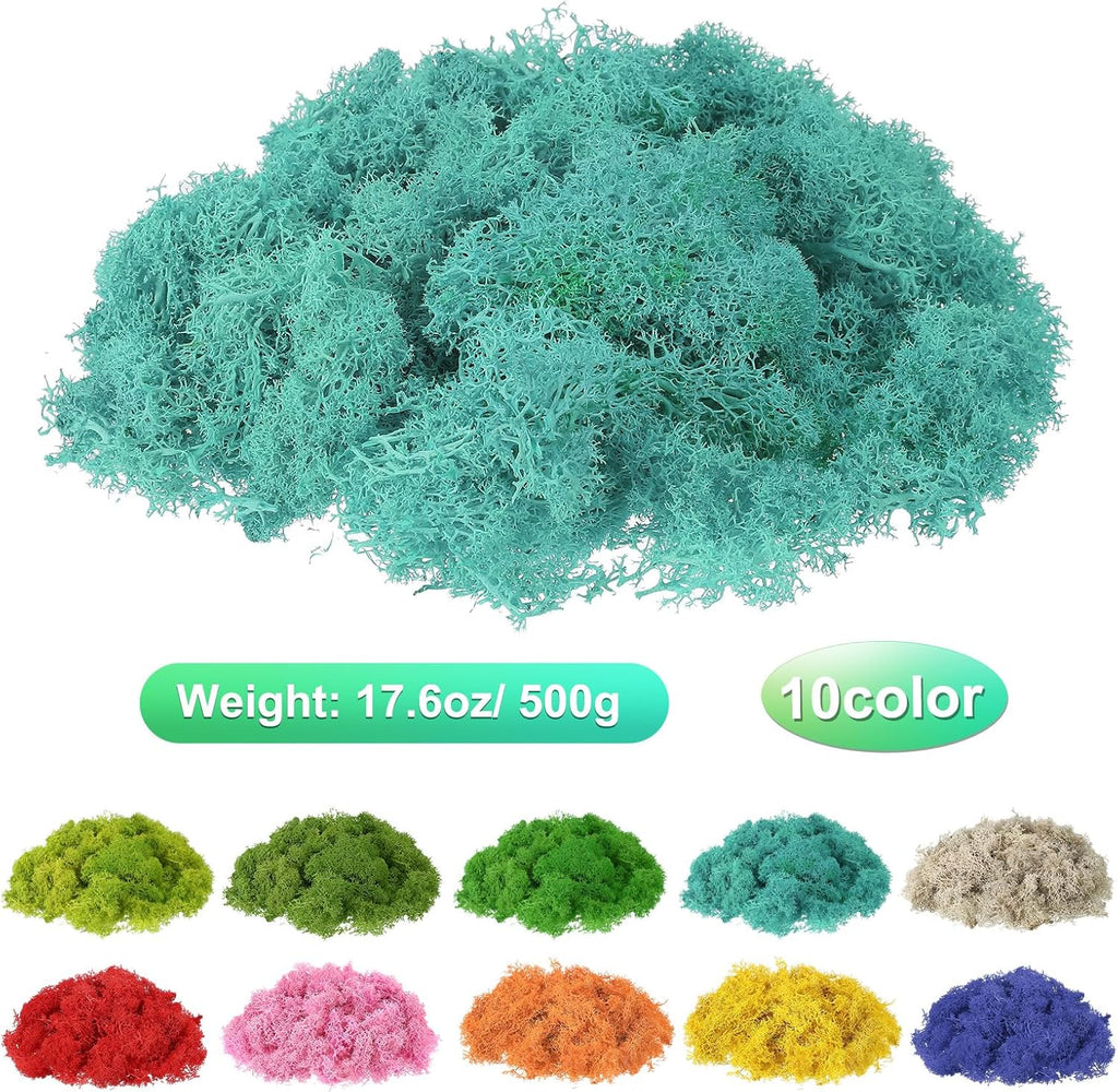 uxcell Preserved Reindeer Moss, 17.6oz Fake Moss for Crafts Artificial Dried Moss for Decoration Terrariums Potted Plants, Blue