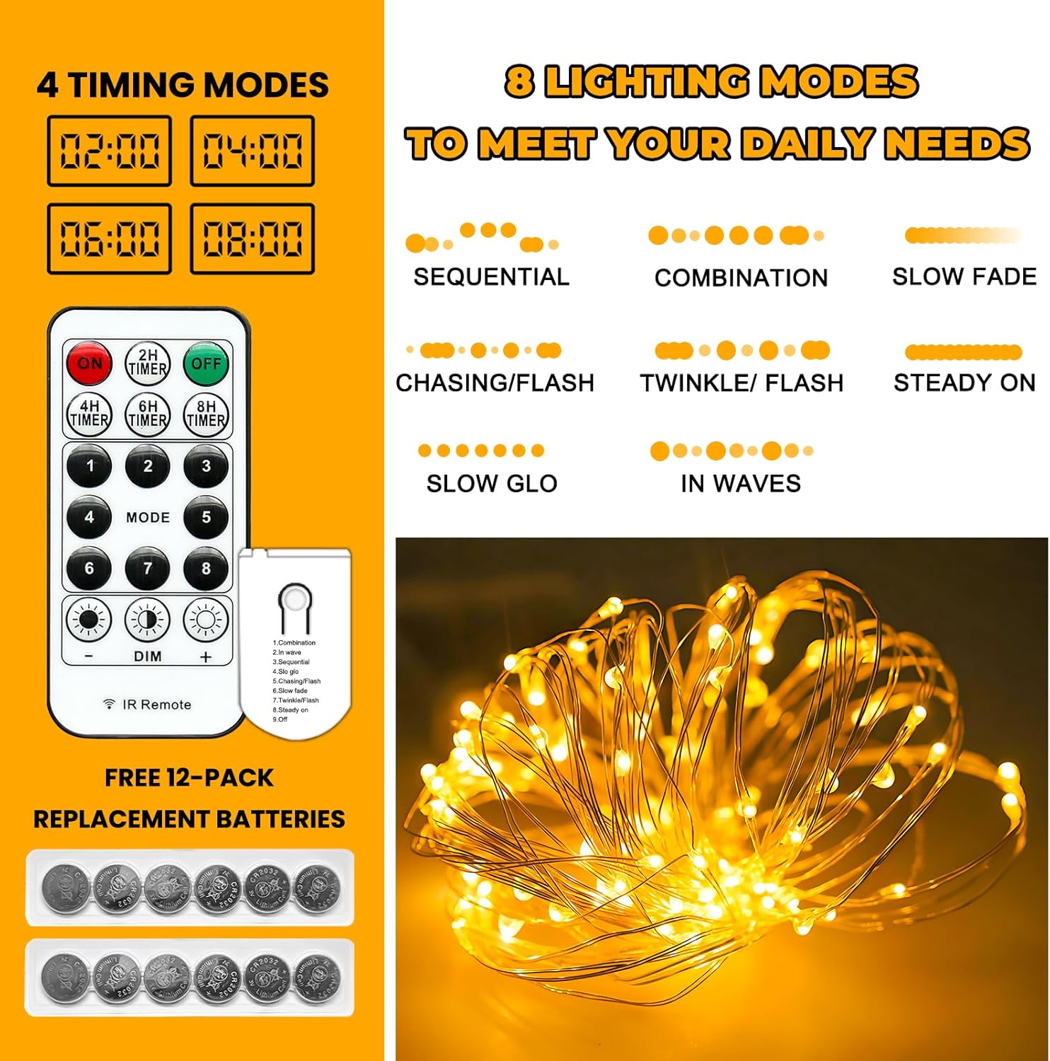 HXWEIYE 6 Pack Fairy Lights Battery Operated with Remote & Timer, 7ft 20LED Mini Firefly Starry Lights Mason Jar Lights for Indoor Outdoor Bottle Tree Party Wedding Thanksgiving(Warm White)
