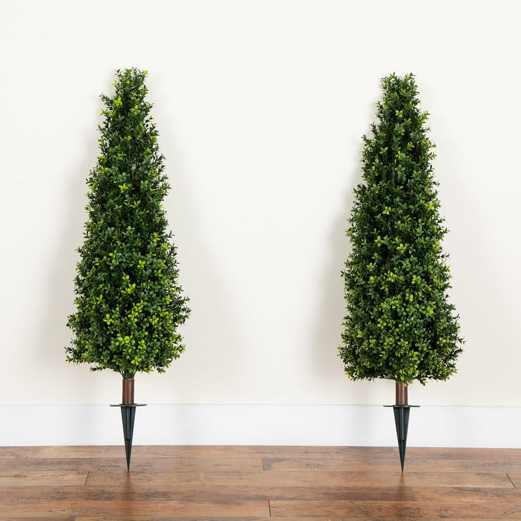 Nearly Natural 4ft UV Resistant Artificial Boxwood Plant with Integrated Ground Stake - Set of 2