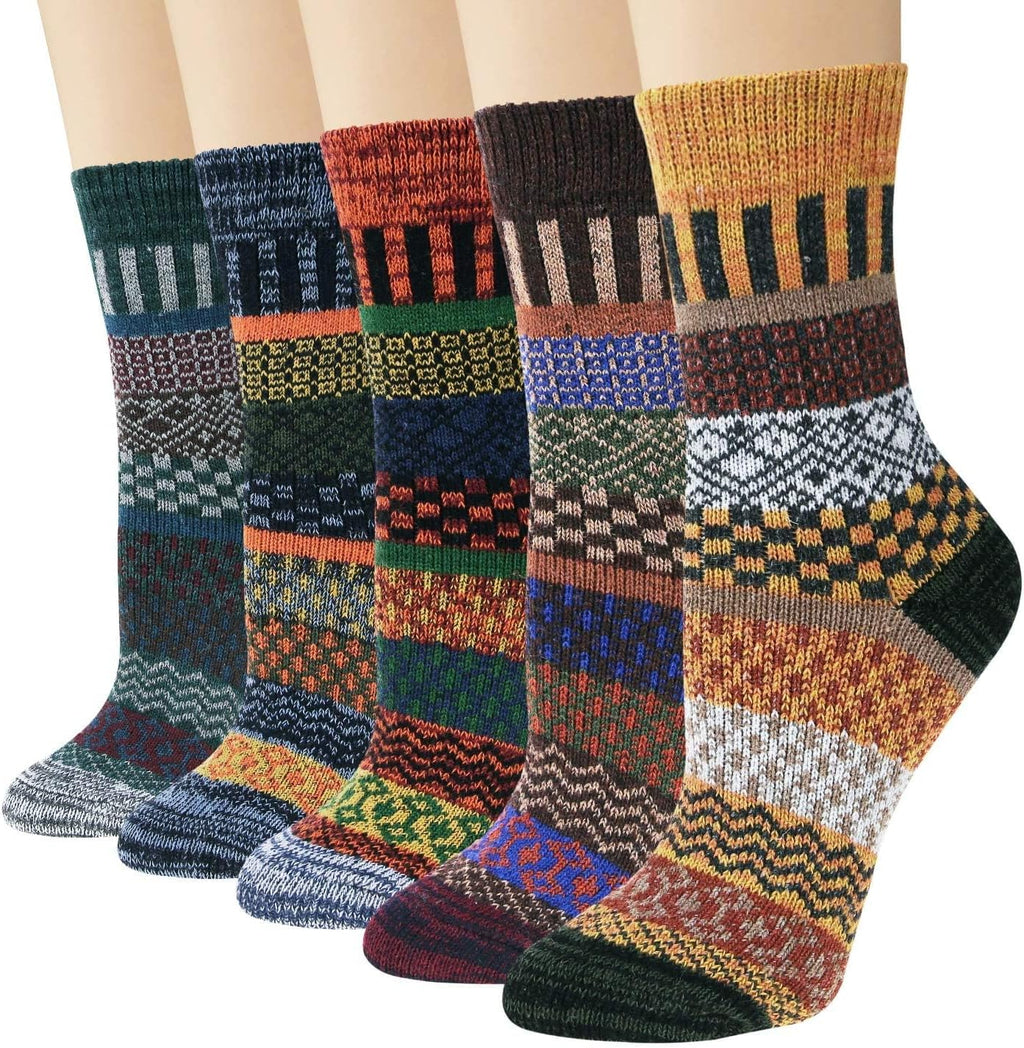 Justay 5 Pairs Wool Socks for Women - Winter Thick Boot Cozy Crew Vintage Soft Calf Knit Warm Socks Gifts
