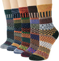 Justay 5 Pairs Wool Socks for Women - Winter Thick Boot Cozy Crew Vintage Soft Calf Knit Warm Socks Gifts