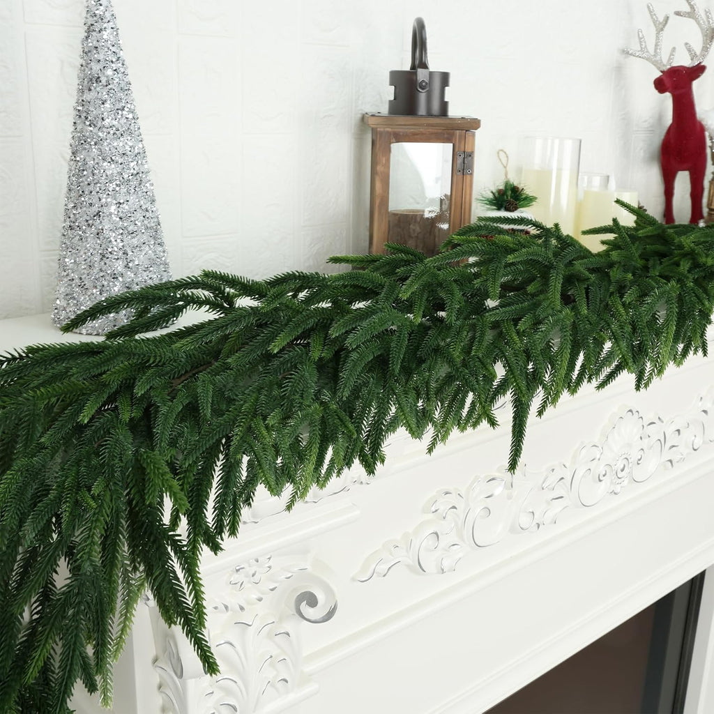 9FT Realistic Christmas Garland Pine Garland Real Touch Green Artificial Greenery Garland Artificial Pine Garlands,for Table Mantle Wall Indoor Outdoor Christmas All-Season Decorations