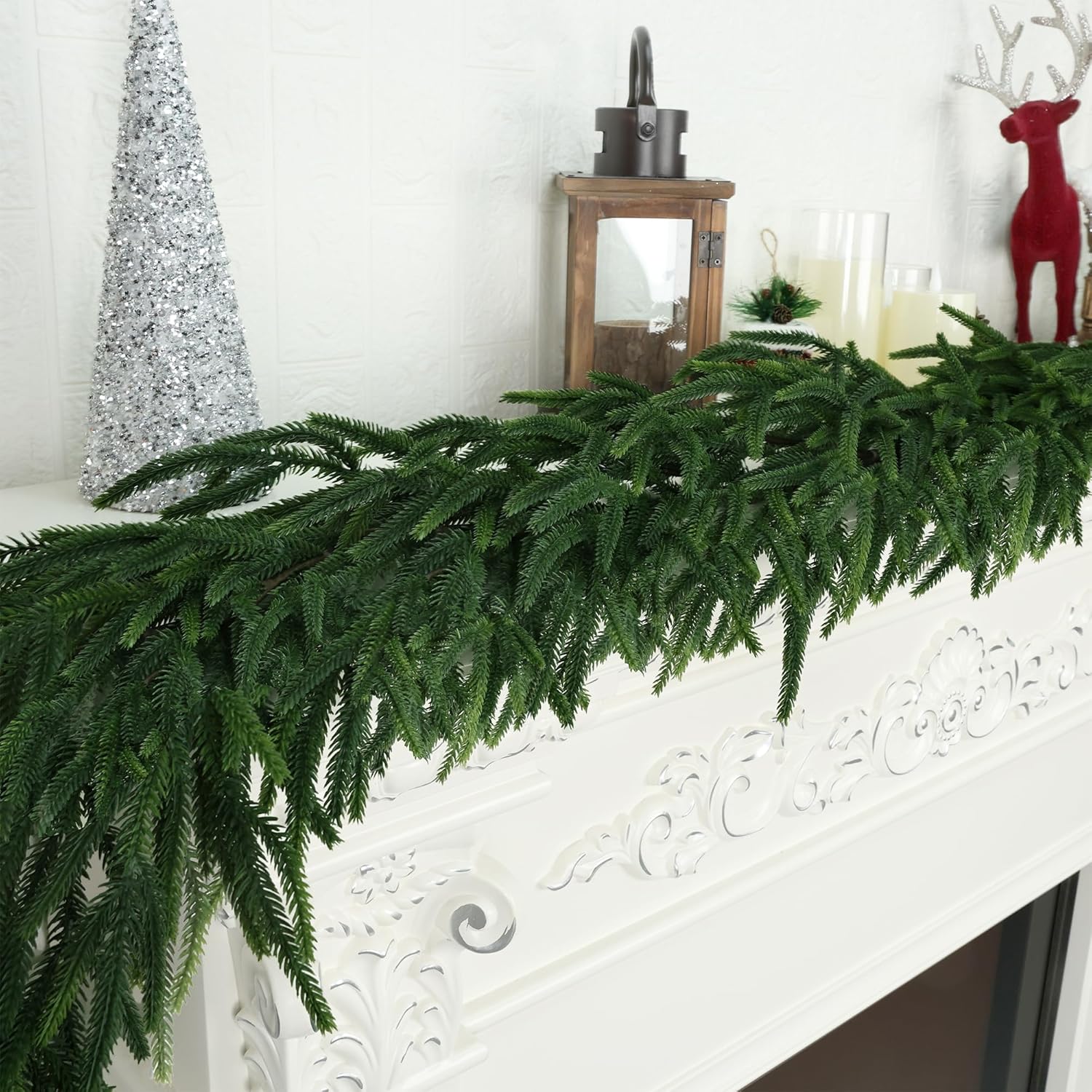 9FT Realistic Christmas Garland Pine Garland Real Touch Green Artificial Greenery Garland Artificial Pine Garlands,for Table Mantle Wall Indoor Outdoor Christmas All-Season Decorations
