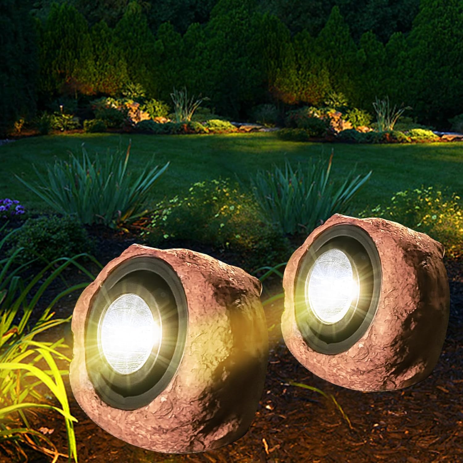 Solar Powered Rock Lights Outdoor- 2 Pack Super Bright Solar Spot Garden with 2 Lighting Modes, IP65 Waterproof Outdoor Decorative for Garden,Backyard, Roads, Yard, Patio Landscape,Sidewalks