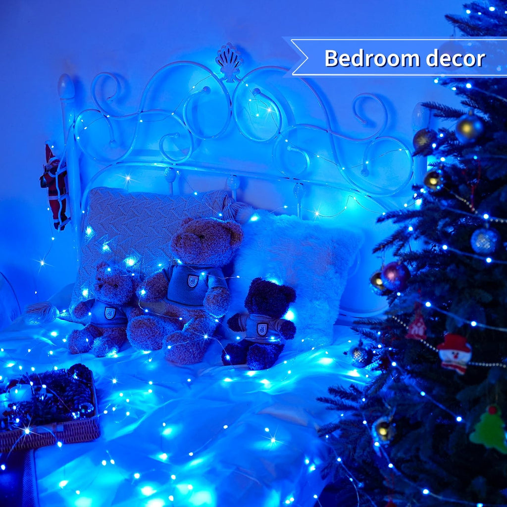 JMEXSUSS 2 Pack Fairy Lights Battery Operated, Total 200 LED 66ft Blue String Lights Waterproof with Remote Timer, Blue Christmas Lights for Bedroom Indoor Outdoor Wedding Party Xmas Tree Decor