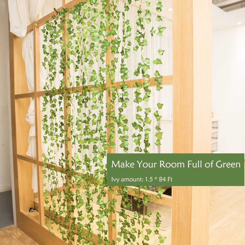 Naidiler 84 Ft 12 Strands Fake Ivy Leaves Artificial Ivy Garland Greenery Decor Faux Green Hanging Plant Vine for Wall Party Wedding Room Home Kitchen Indoor & Outdoor Decoration