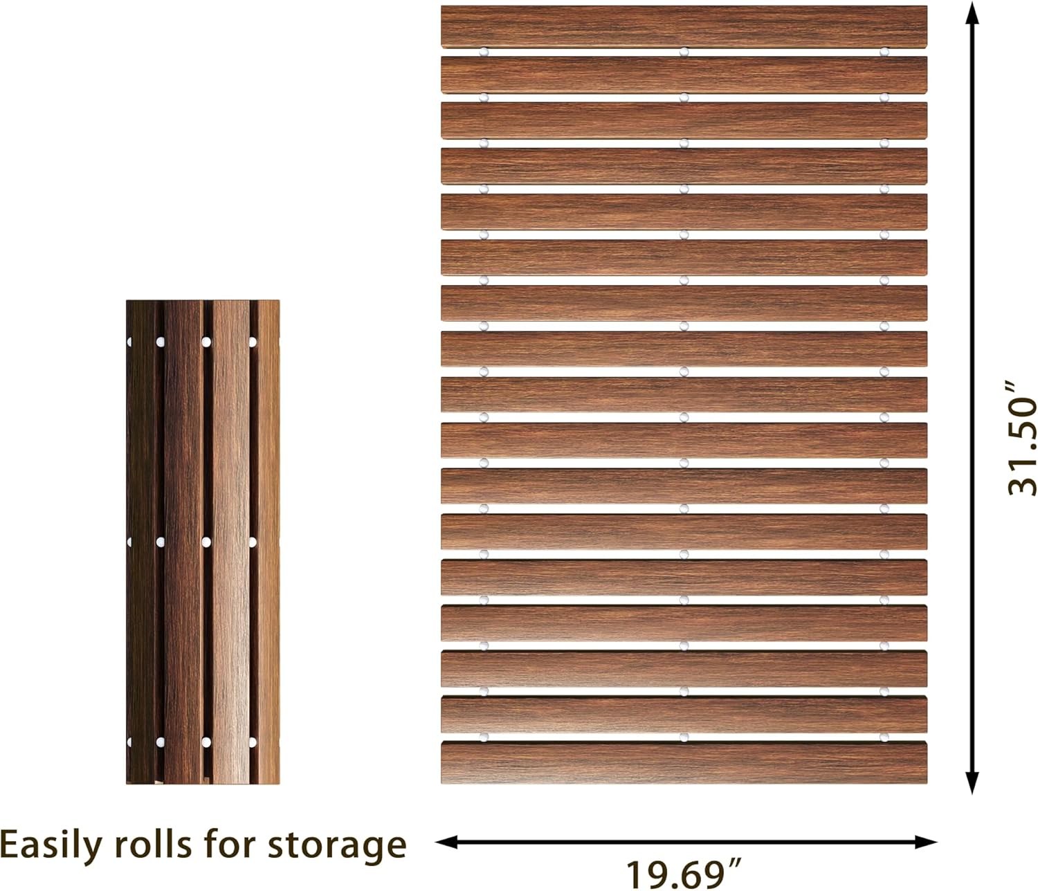 Teak String Shower Mat,Wood Non Slip Bath Mats for Bathroom, Quick Dry Bath Tub Mat for Spa, Sauna, Pool, Hot Tub Flooring Decor and Protector(19.7" W x 31.5" L)
