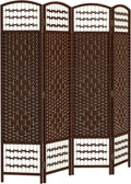 HOMCOM 4 Panel Room Divider, Folding Privacy Screen, 5.6' Room Separator, Wave Fiber Freestanding Partition Wall Divider, Brown