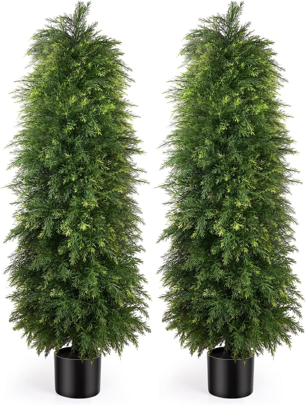 2 Pack 5ft Artificial Cedar Topiary Trees, Outdoor Artificial Plants for Front Porch Décor, Artificial Shrubs Fake Plants Uv Rated Potted Plants for Outdoor, Indoor, Front Door, Office