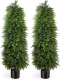 2 Pack 5ft Artificial Cedar Topiary Trees, Outdoor Artificial Plants for Front Porch Décor, Artificial Shrubs Fake Plants Uv Rated Potted Plants for Outdoor, Indoor, Front Door, Office