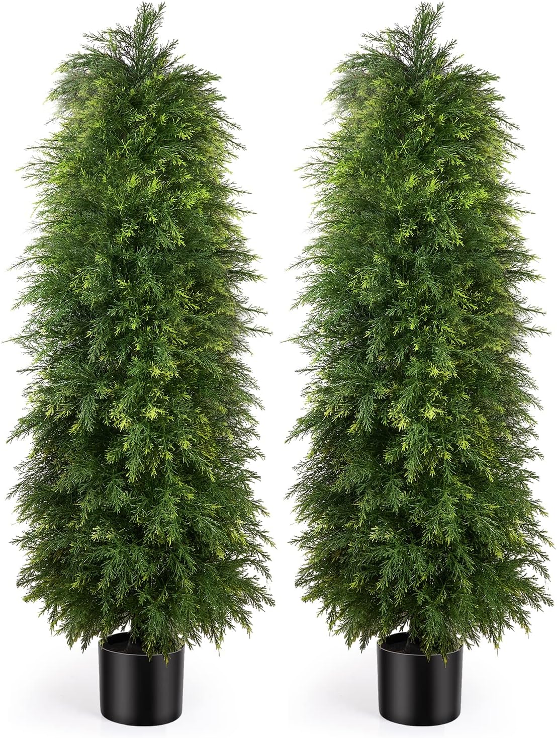 2 Pack 5ft Artificial Cedar Topiary Trees, Outdoor Artificial Plants for Front Porch Décor, Artificial Shrubs Fake Plants Uv Rated Potted Plants for Outdoor, Indoor, Front Door, Office