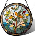 Stained Glass Window Hanging Colorful Tree of Life Large 15" - Plant Leaves Suncatcher Door Garden Sun Catcher Home Decor Birthday Christmas for Mom Men Woman Nana Friend