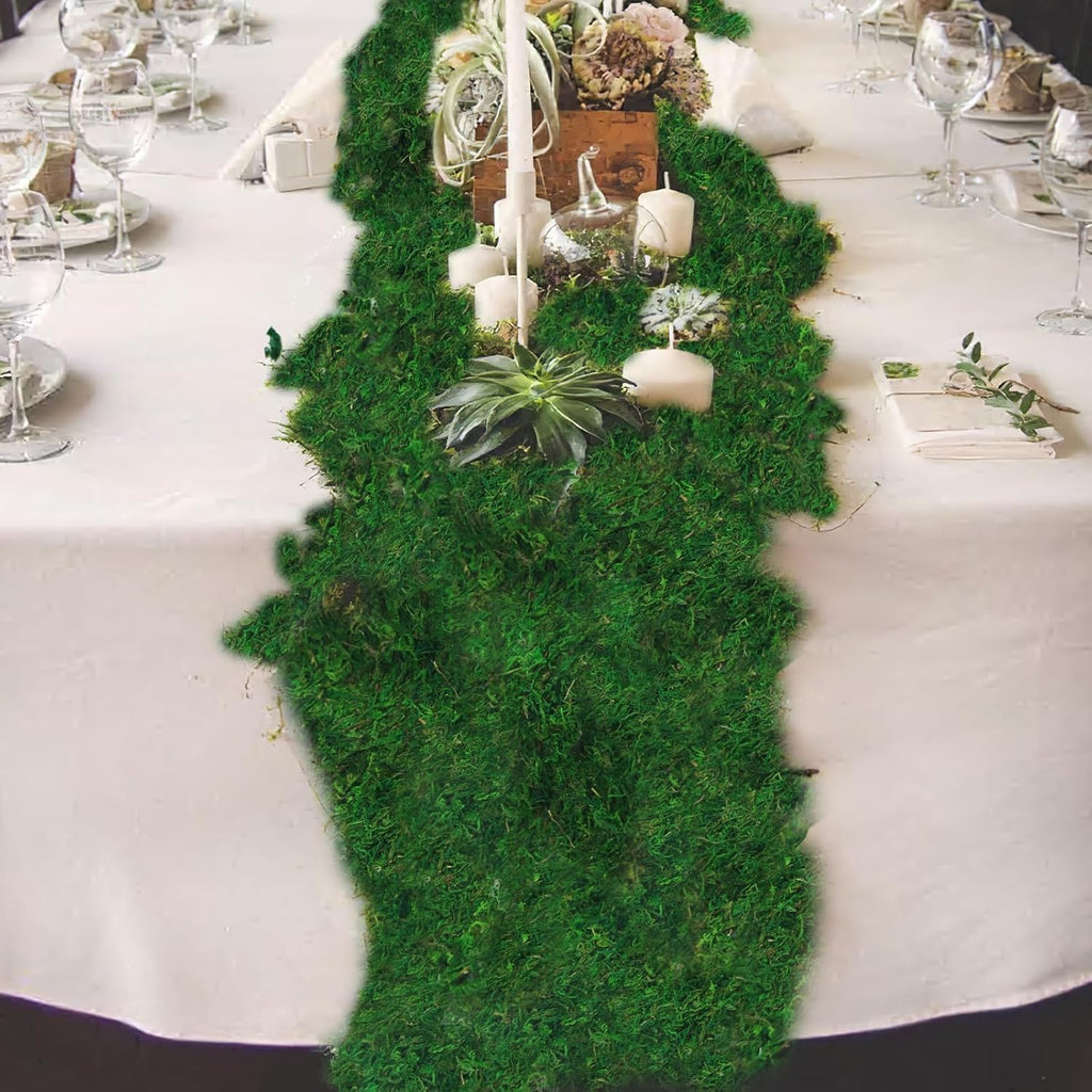 Moss Table Runner Preserved Dried Green Moss Roll for Crafts Fairy Gardens Wedding Woodland Decor 12" x 112" Table Decoration Grass Wall 30x285cm