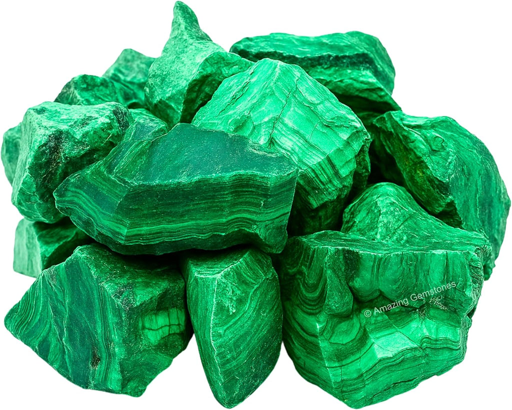 Amazing Gemstone 2 Pieces Malachite Raw Crystals and Healing Stones, Natural Rocks for Tumbling and DIY Raw Stones and Crystals