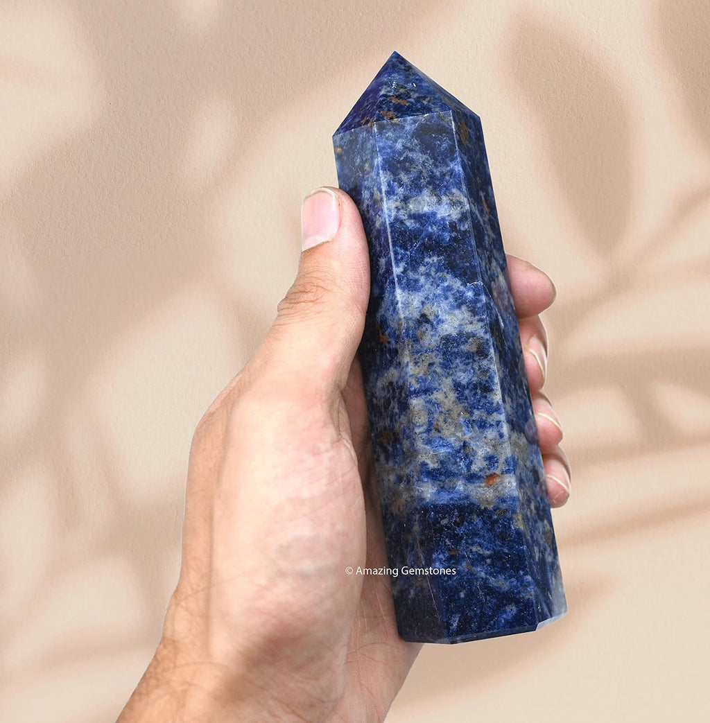 Amazing Gemstone Large Sodalite Crystal Towers ~ Natural Healing Crystal Point Obelisk for Reiki Healing and Crystal Grid (5.5 to 6 INCH)