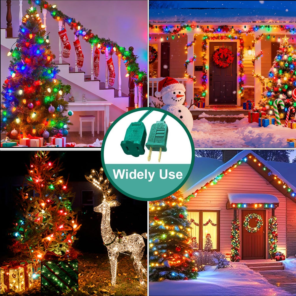 3 Pack #18 Gauge Green Extension Cord 6 Feet, Polarized Plug 2 Prong Outdoor Christmas Light Extension Cord - for Connect or Extend Indoor Outdoor Holiday Light, 120V / 8A / 960W (Total 18 Feet)