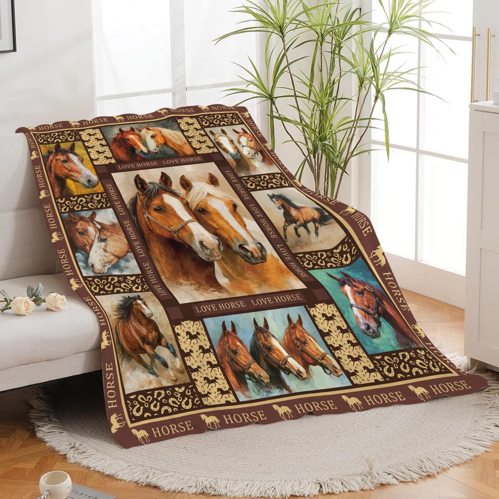 Horse Throw Blanket Horse Stuff Gifts for Kids Girls Boys Adults Women Men Soft Cozy Warm Plush Fluffy Fuzzy Fleece Blanket Decor 60''X80''