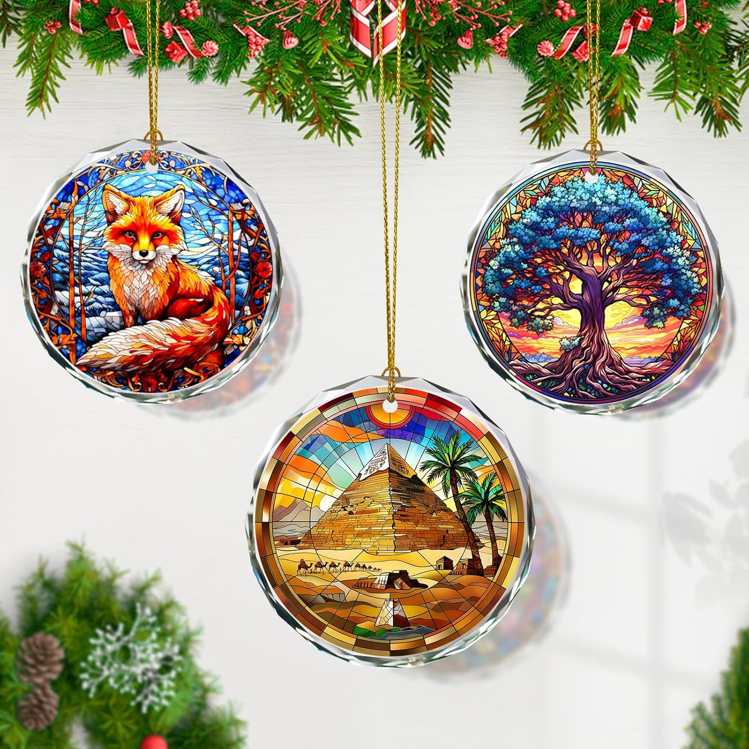 Pyramid Stained Glass Ornament, Christmas Tree Decor, Pyramid Ornaments for Christmas Tree, Holiday Presents, Gift Exchange