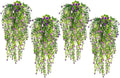 SJL Hanging Greenery 4pcs Realistic Artificial Hanging Plants with Lights Indoor Faux Ivy Plastic Flowers Green Leaves Fake Plants Eucalyptus for Bedroom Party Porch Decor (Purple)