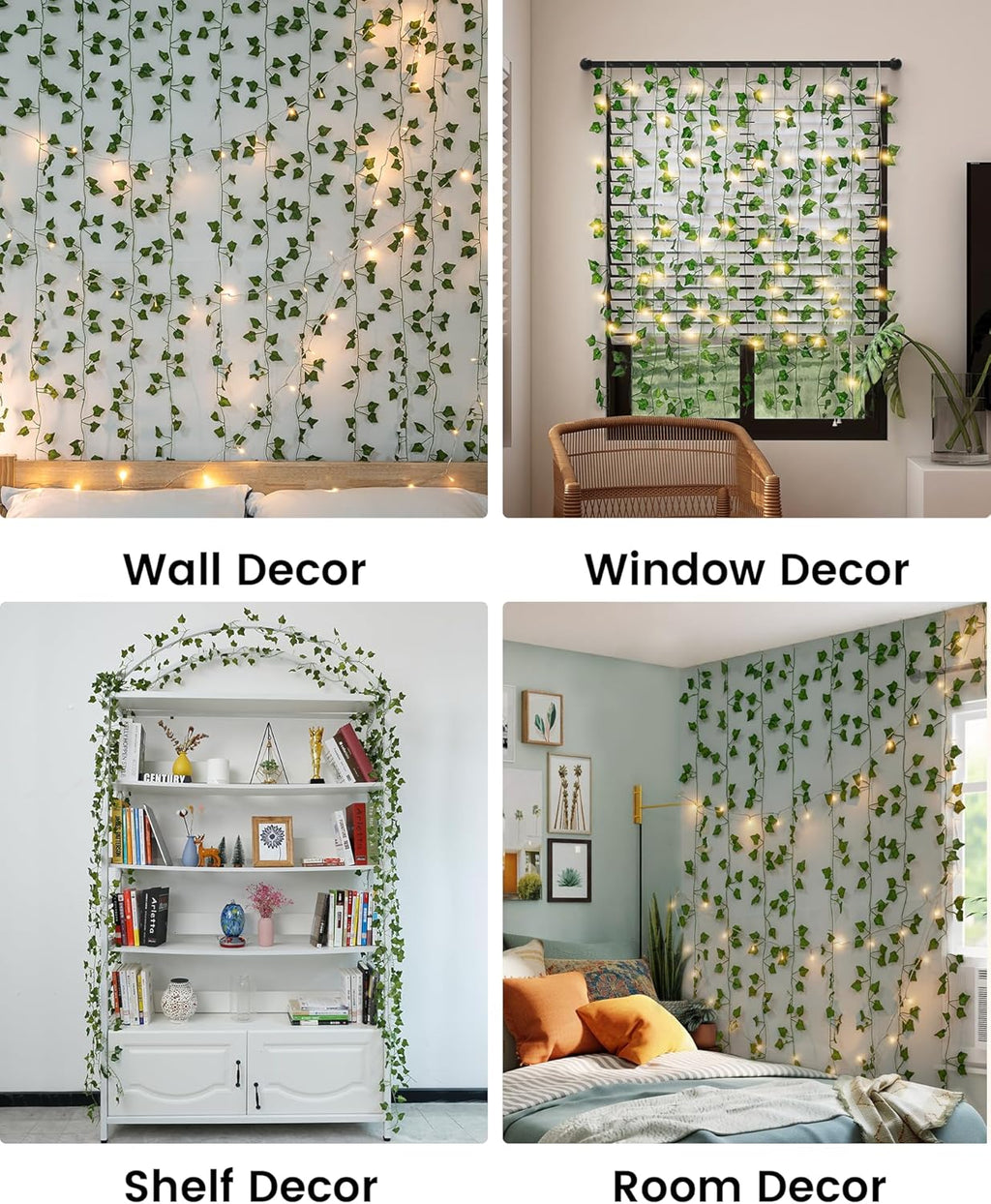 JACKYLED 84Ft 12 Pack Artificial Ivy Garland Fake Plants, Ivy Vines Leaves with CE Certified 80 LED String Lights, Hanging Ivy Lights for Bedroom Garden Party Wall Room Decor
