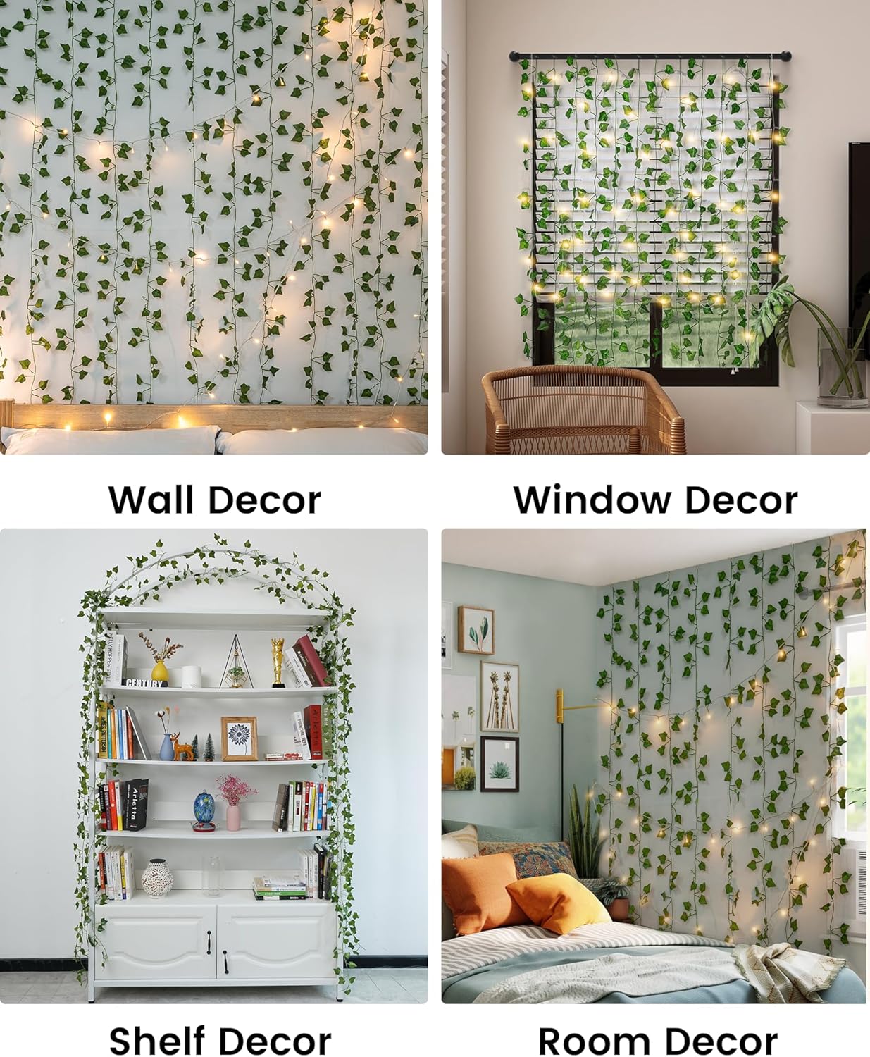 JACKYLED 84Ft 12 Pack Artificial Ivy Garland Fake Plants, Ivy Vines Leaves with CE Certified 80 LED String Lights, Hanging Ivy Lights for Bedroom Garden Party Wall Room Decor
