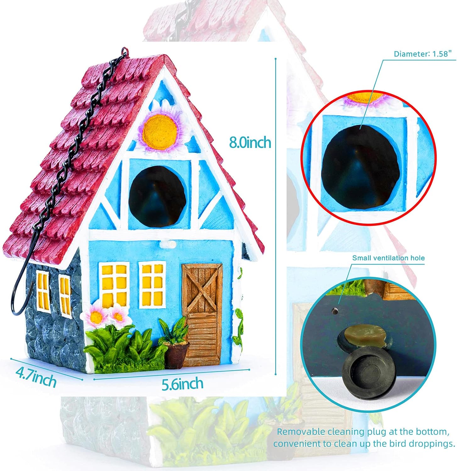 Garden Bird House for Outside Clearance Hanging Outdoors Country Cute Birdhouses for Wren Finchs Chickadee Hummingbird Tree Swallow Cage Kids Nature Lover Bluebird House(Red)