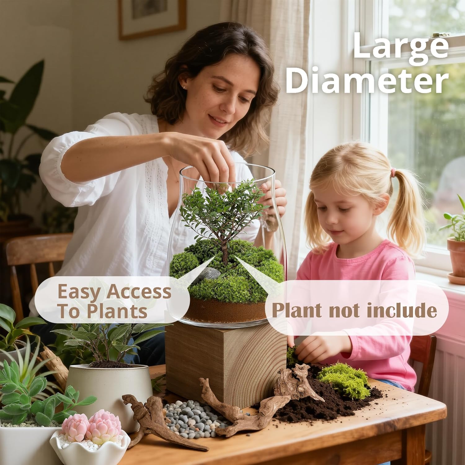 Desktop Glass Plant Terrarium with Grow Light, Plants Propagation Station for Moss,Succulent,Miniature Gardening Landscape,Betta Fish Tank,Desktop Decorations for Home and Office, Plant Lovers Gift