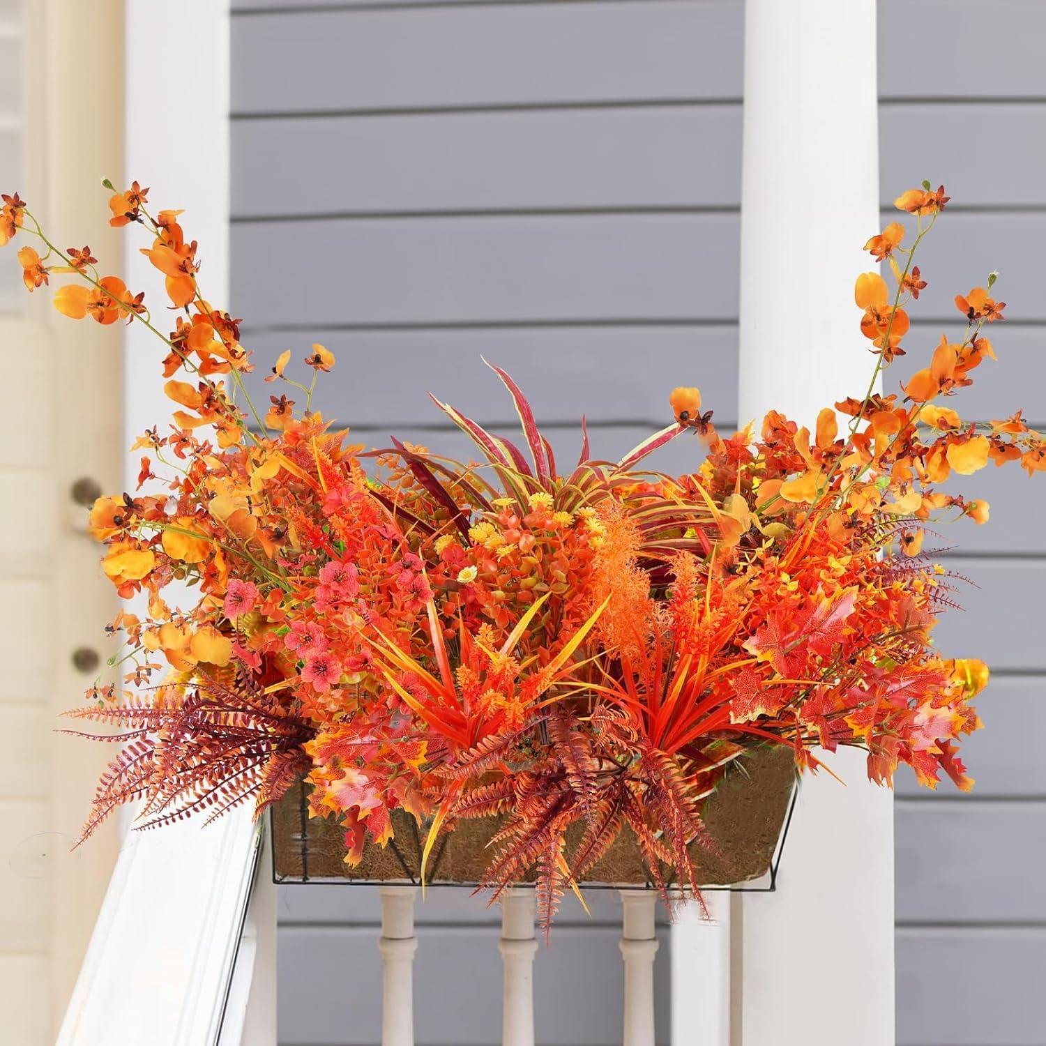 GTIDEA 19 Bundles Artificial Fall Flowers for Outdoors UV Resistant Faux Autumn Plants Plastic Flowers Outside Faux Fall Plants Bushes for Planter Window Box Porch Indoor Home Thanksgiving Decor