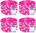 4-Pack 50 LED Pink Fairy Lights Battery Operated with Timer, 16FT Waterproof Starry String Lights Outdoor Indoor, Valentiens Lights for Valentine's Day Bedroom Wedding Birthday Christmas Party Decor