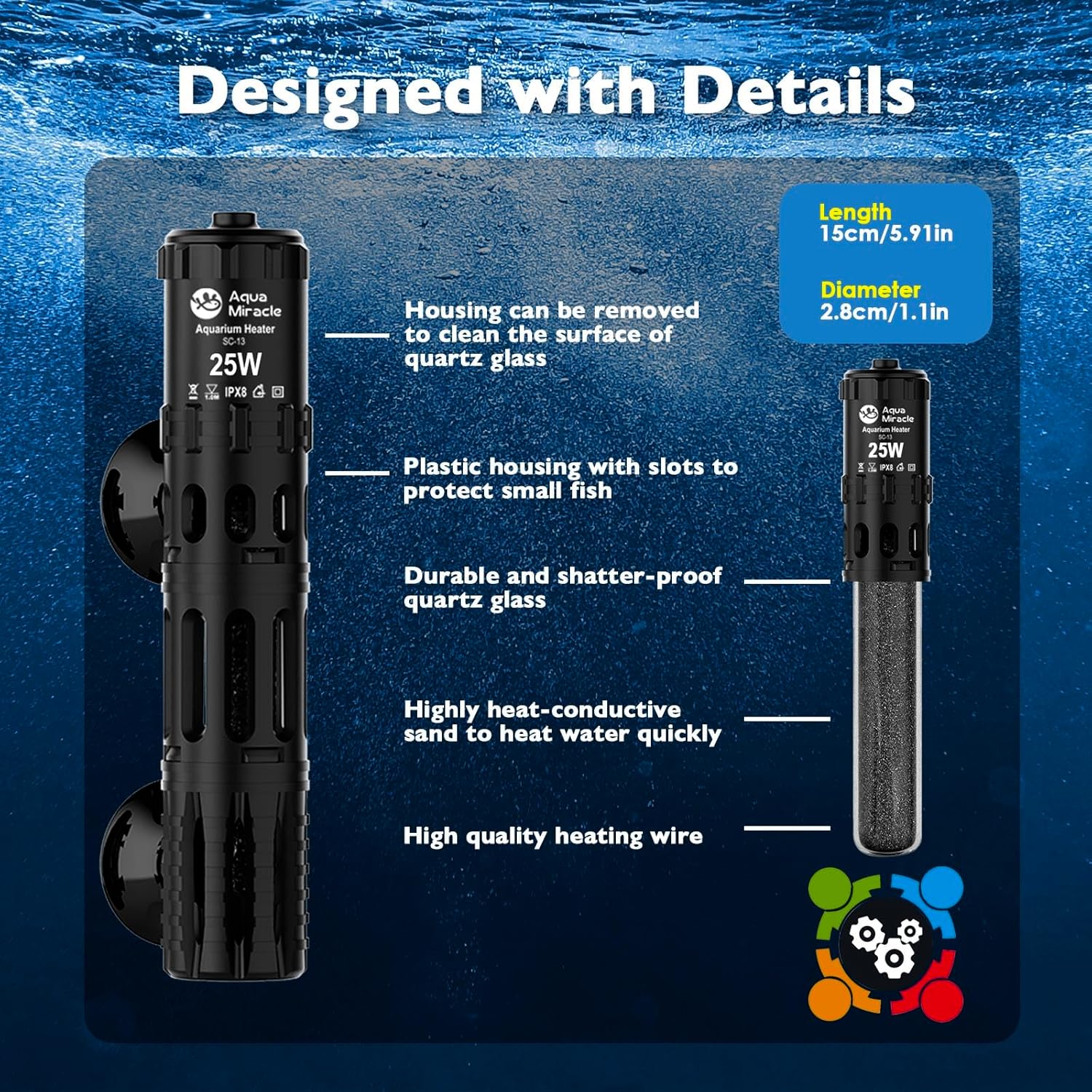 AquaMiracle Aquarium Heater with LED Digital Display Thermostat, Adjustable Fish Tank Heater with Protective Housing, Fish Heaters Turtle Tank Heaters for 3-5 Gallon Tanks(25W)