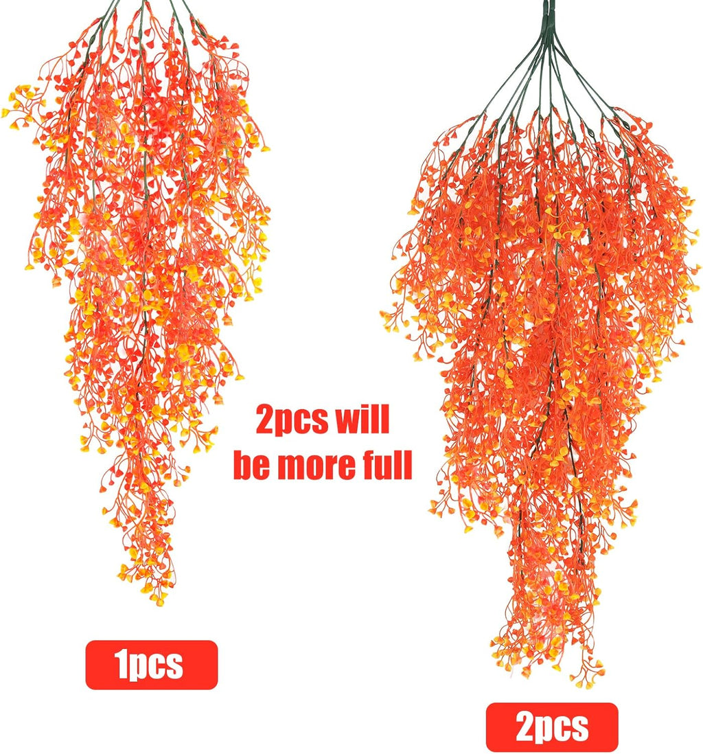 RECUTMS 4 Pcs Artificial Hanging Plants Fall Decor Faux Hanging Plants Artificial Plants UV Resistant Fake for Indoor Outdoors Fake Plants for Patio Garden Party Wedding Decor(Orange)