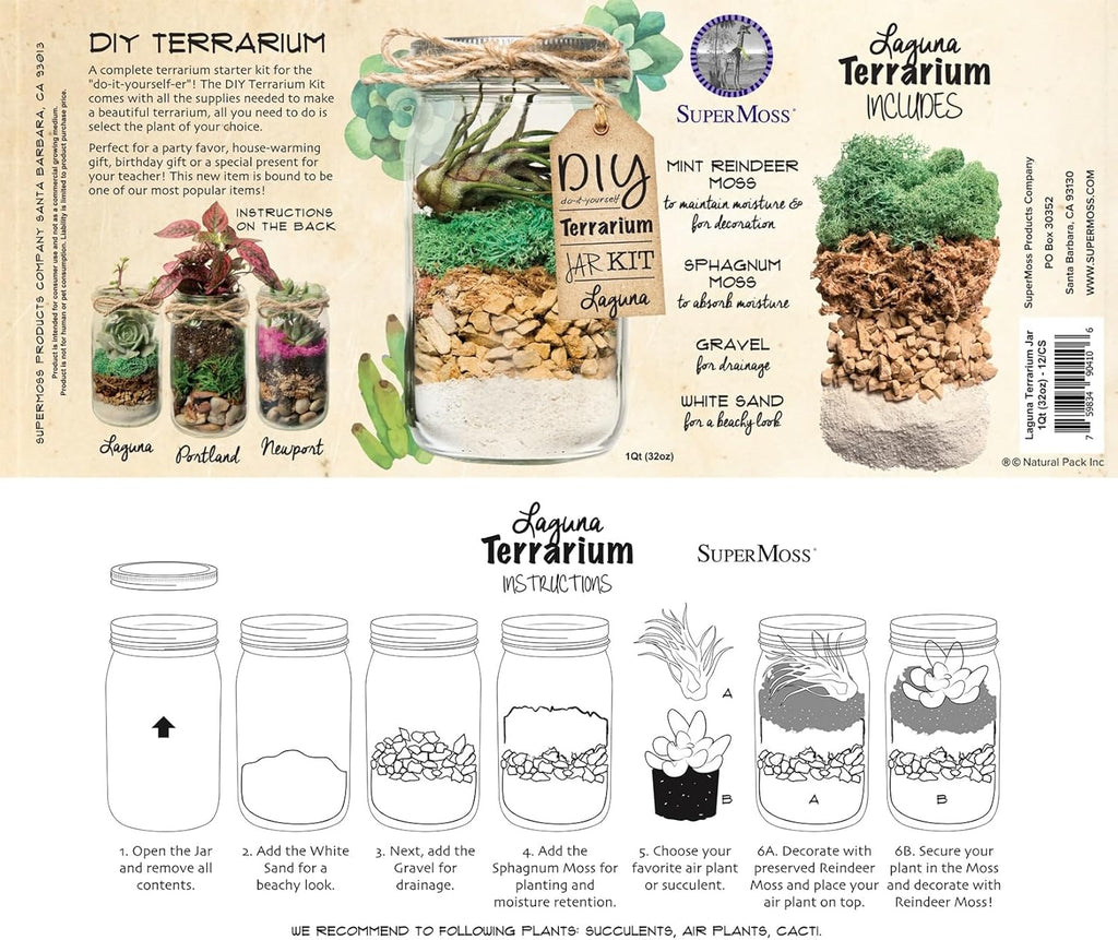 SuperMoss (90410) Terrarium Jar DIY Kit – Build Your Own Mini Garden in a Jar, Idea for Budding Gardeners, Creative Kids & Plant Lovers of All Ages, 32oz, Laguna