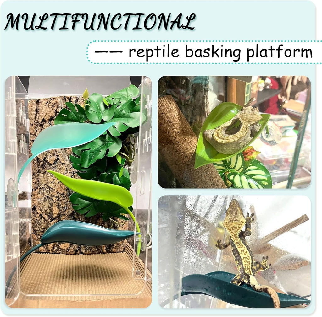 Turtle Basking Platform, 3PCS Tree Frog Tank Accessories, Leaf Shape Bearded Dragon Basking Platform with Suction Cups (Mixed Color)