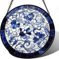 Stained Glass Window Hanging, Blue and White Abstract Flowers Sun Catcher for Door Home Decor Suncatcher Christmas Mother's Day Birthday Gifts for Women Men Mom and Nana 6.3 in